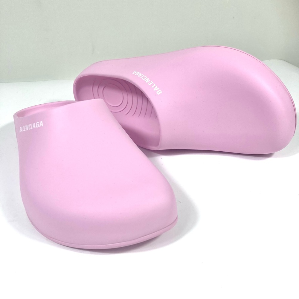 Balenciaga Pool Logo Closed Slides Clogs Pink Women Size 8 US New Matte Finish - Picture 13 of 17